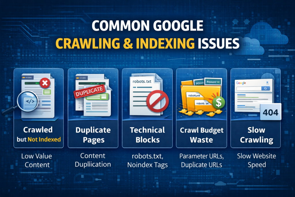 Google Crawling and Indexing Optimization: 5 Proven Ways to Improve Rankings Common google crawling and indexing issues